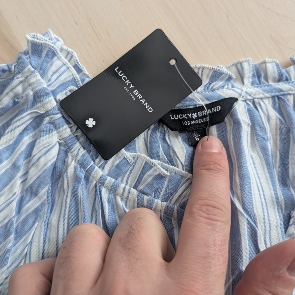 NWT! LUCKY BRAND Blue and White Ruched Midi Sundress - Picture 10 of 12